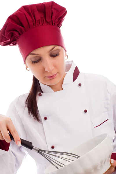 Chef with bowl and whip — Stock Photo, Image