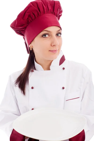 Šéfkuchař prezentující její misky — Stock fotografie