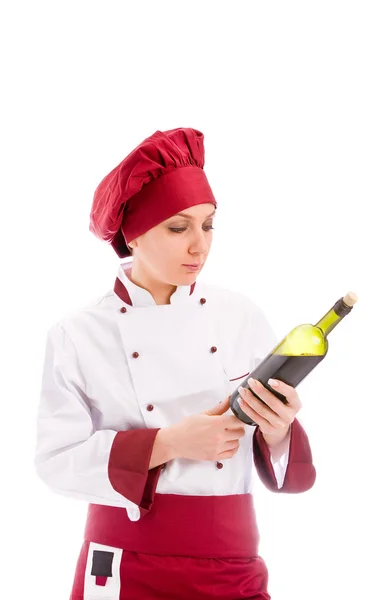 Chef-kok somelier met wijn — Stockfoto