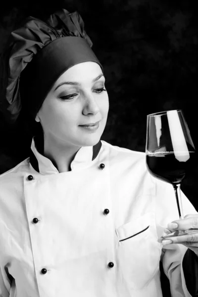 Chef Somelier com vinho — Fotografia de Stock