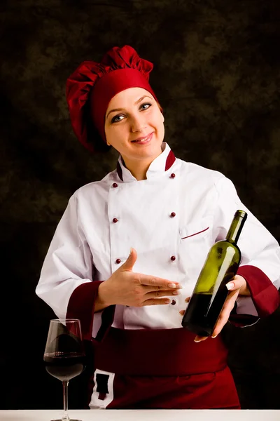 Chef Somelier con vino — Foto de Stock