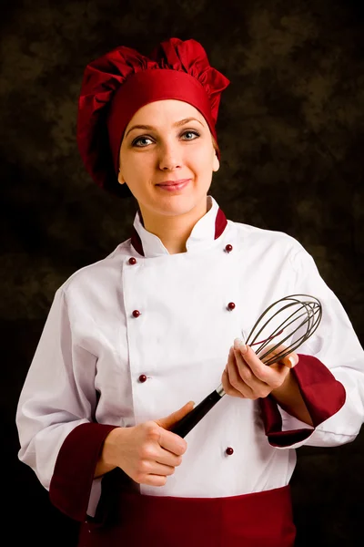 Chef-kok met zweep — Stockfoto