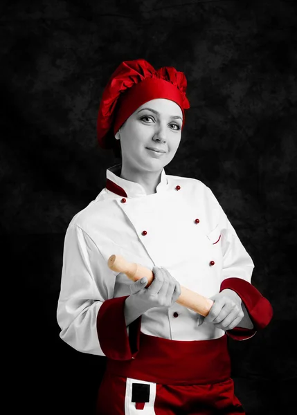 Chef-kok met deegroller — Stockfoto