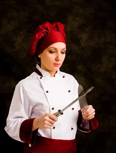 Šéfkuchař s nožem — Stock fotografie