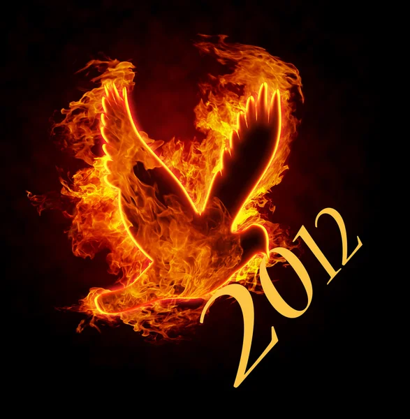 Fiery bird holds the symbol 2012 — Stock Photo, Image
