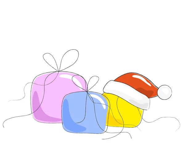 Cadeaux et chapeau de Père Noël — Image vectorielle