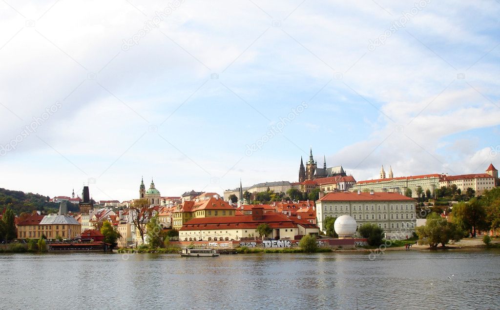 Prague landscape with Vltava and Grad