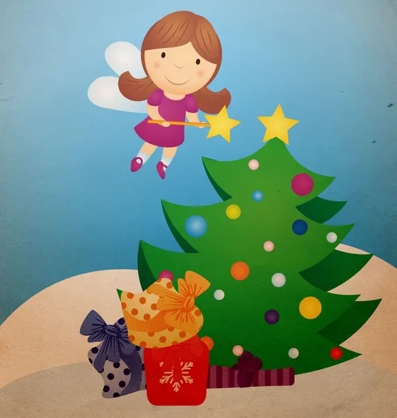 Christmas tree and fairy vintage cartoon — Stock Photo, Image