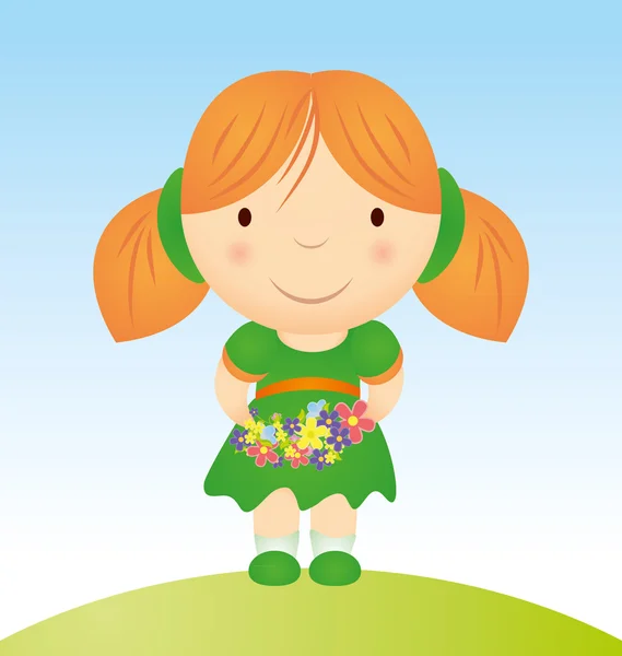 Vettore ragazza con fiori cartone animato — Vettoriale Stock
