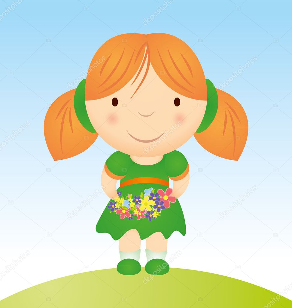 Vector girl with flowers cartoon