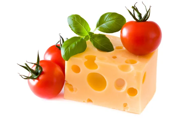 Gele kaas met tomaten — Stockfoto