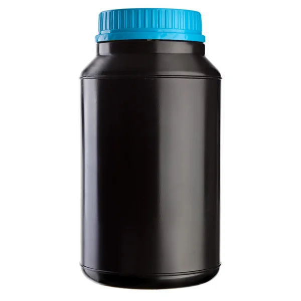 Black Plastic Jar - Blue Lid — Stock Photo, Image