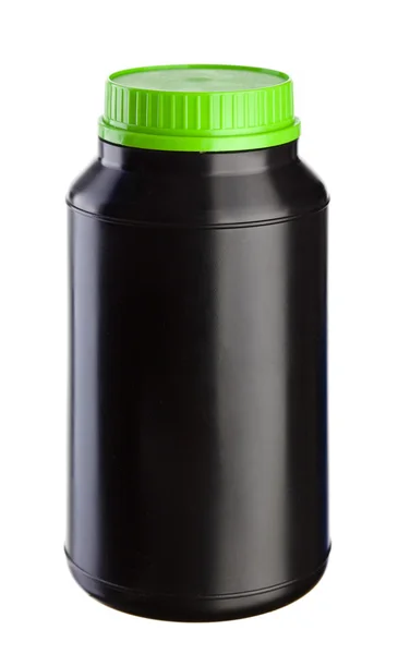 Black Plastic Jar - Green Lid — Stock Photo, Image