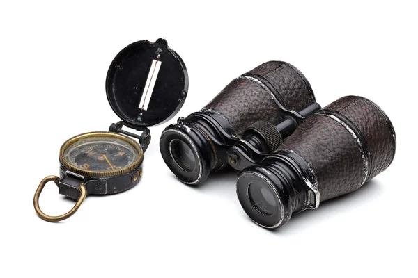 Old compass and binoculars — Stock Photo, Image
