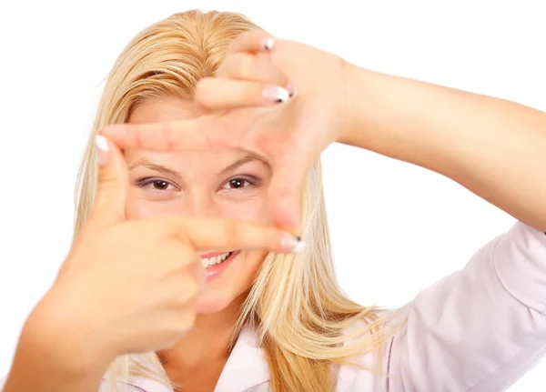 美しい少女と彼女の指をフレーミング — ストック写真
