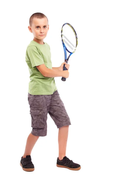 Menino jogando tênis — Fotografia de Stock