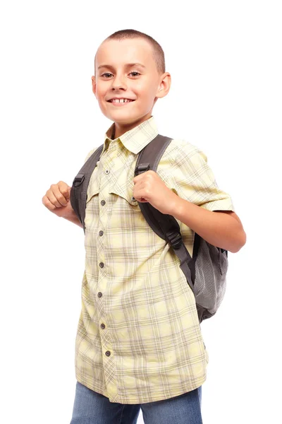 男子生徒のバックパックを白で隔離されます。 — ストック写真