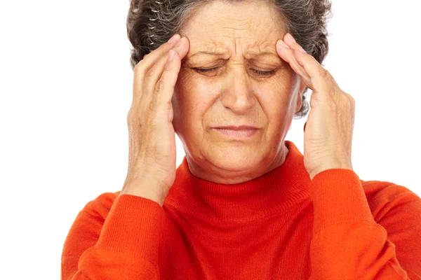 Idősebb nő, fejfájás — Stock Fotó