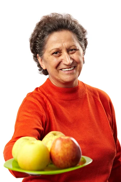 Ανώτερος γυναίκα με μήλα — Φωτογραφία Αρχείου