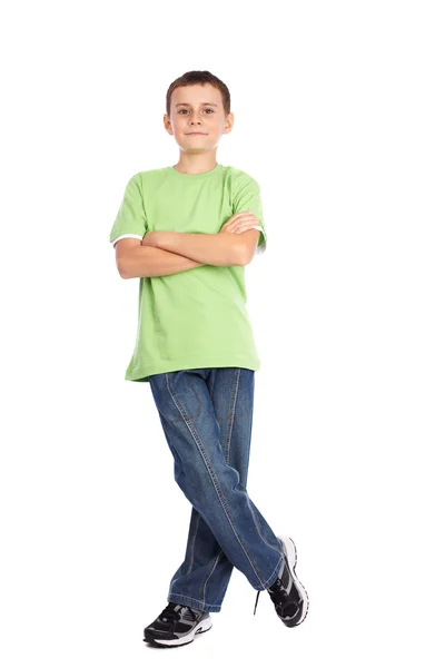 Junge im grünen T-Shirt — Stockfoto