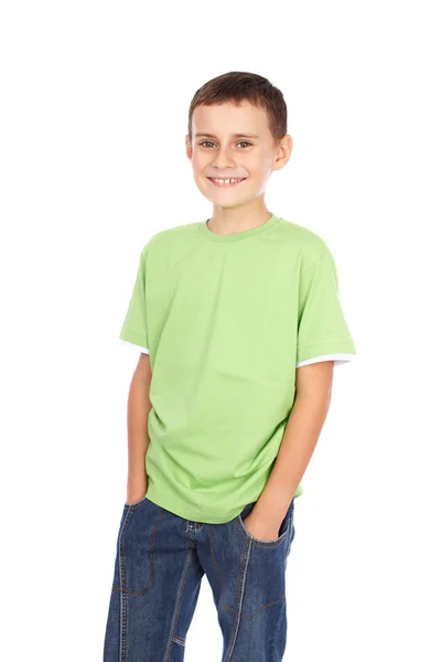 Chłopiec w zielony t-shirt — Zdjęcie stockowe