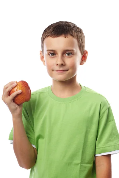 Ragazzo con una mela rossa — Foto Stock