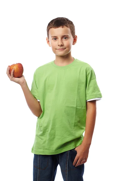 Niño con una manzana roja —  Fotos de Stock