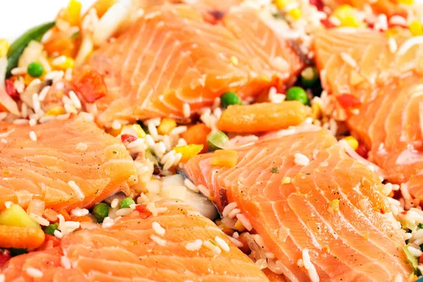 Salmon fillets with garnish — Stock Photo, Image