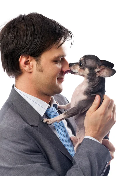 Homme d'affaires avec son animal de compagnie — Photo