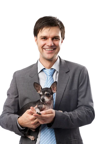 Podnikatel s jeho domácí mazlíček — Stock fotografie