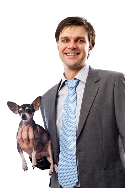 Homme d'affaires avec son animal de compagnie Photo De Stock