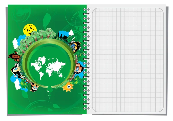 Cuaderno espiral con ilustración — Vector de stock