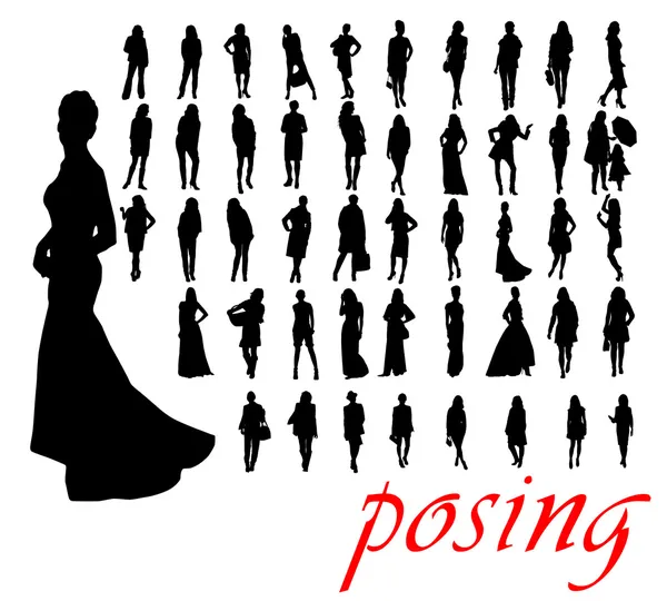 High quality posing silhouettes. Vector illustration — Stock Vector