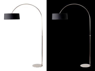 Modern black floor lamp isolated over white and black background clipart