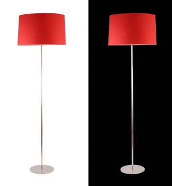 Modern red floor lamp isolated over white and black backgrounds clipart