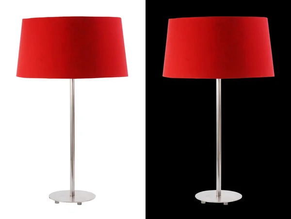 Lâmpada de mesa vermelha isolada em fundos brancos e pretos — Fotografia de Stock