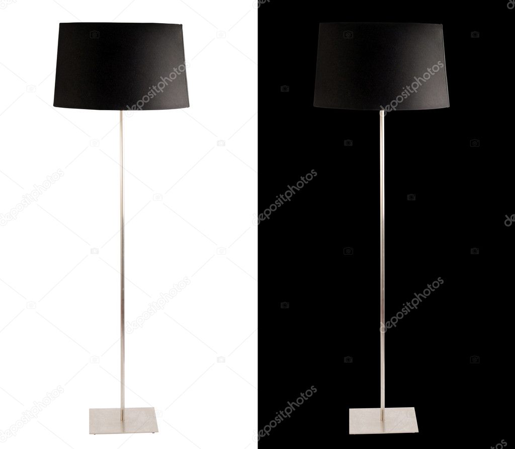 Modern floor lamp isolated over white and black backgrounds