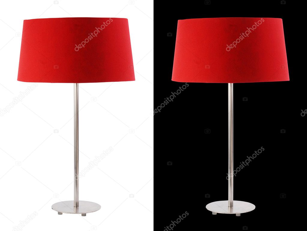 Red table lamp isolated on white and black backgrounds