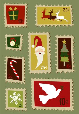 Christmas postage stamps set clipart