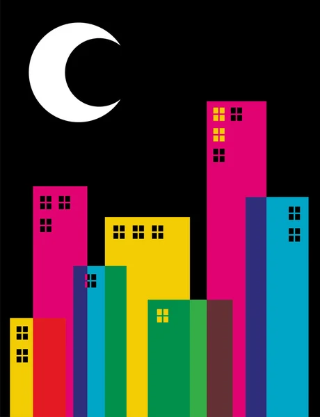 Multicolored transparency night city — Stock Vector