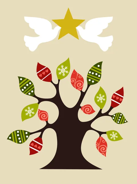 Paz e amor árvore de Natal ideia de design — Vetor de Stock