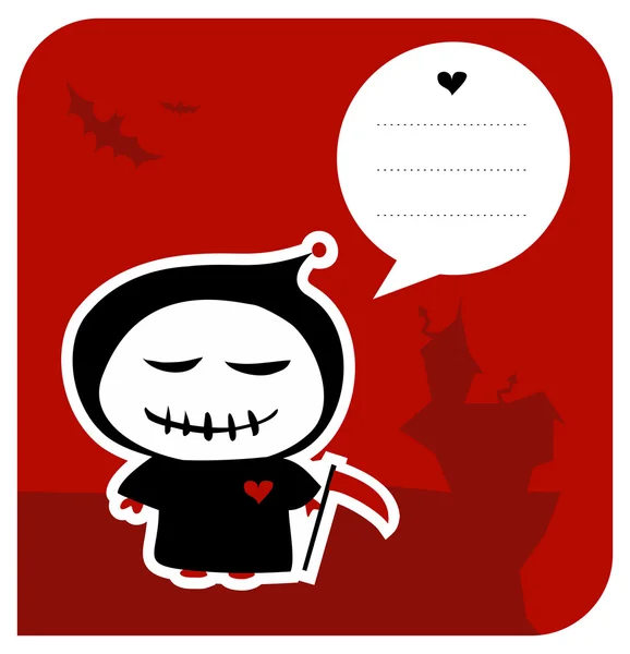 Lustig grimmige Sensenmann Halloween-Grußkarte — Stockvektor
