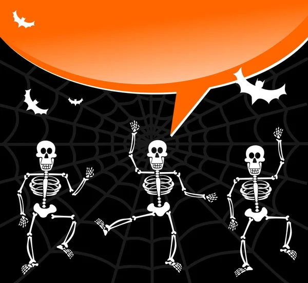 Halloween skeletons with spiderweb and bubble background — Stock Vector