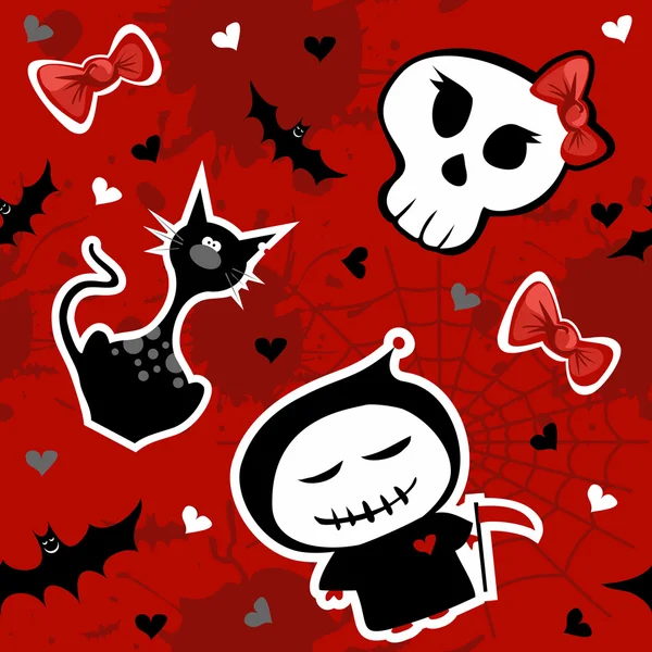 Caractères d'Halloween drôle motif sans couture — Image vectorielle