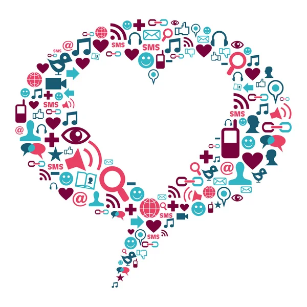 Blase mit Social-Media-Ikonen und Herzform — Stockvektor