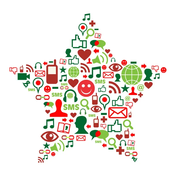 Social media icons in christmas star — Stock Vector