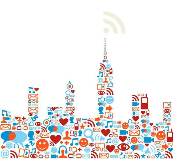 Szociális média hálózati város koncepció — Stock Vector
