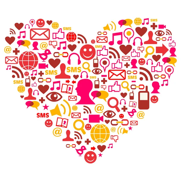Ícones de mídia social em forma de coração — Vetor de Stock