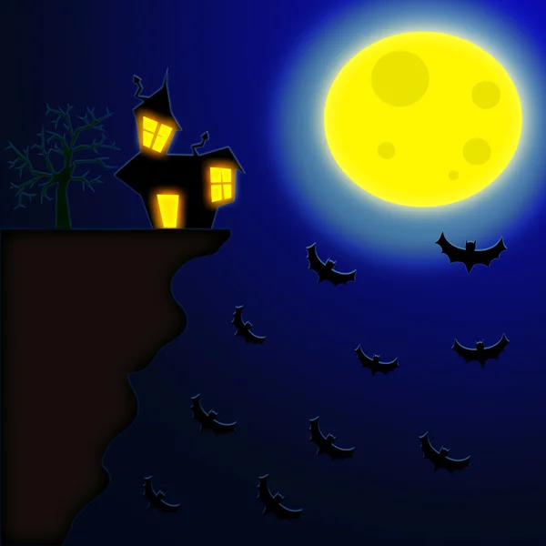 Halloween månen och hus terror bakgrund — Stockfoto