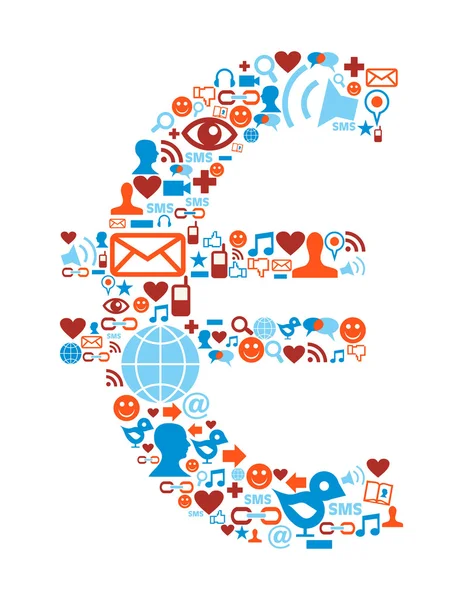 Icônes des médias sociaux en euro symbole — Image vectorielle